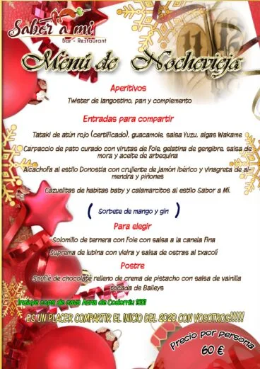 Menú de Nochevieja en Restaurante Sabor a mi