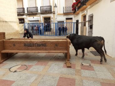 Actuación taurina en la Plaza de la Iglesia en las fiestas de Sant Sebastià