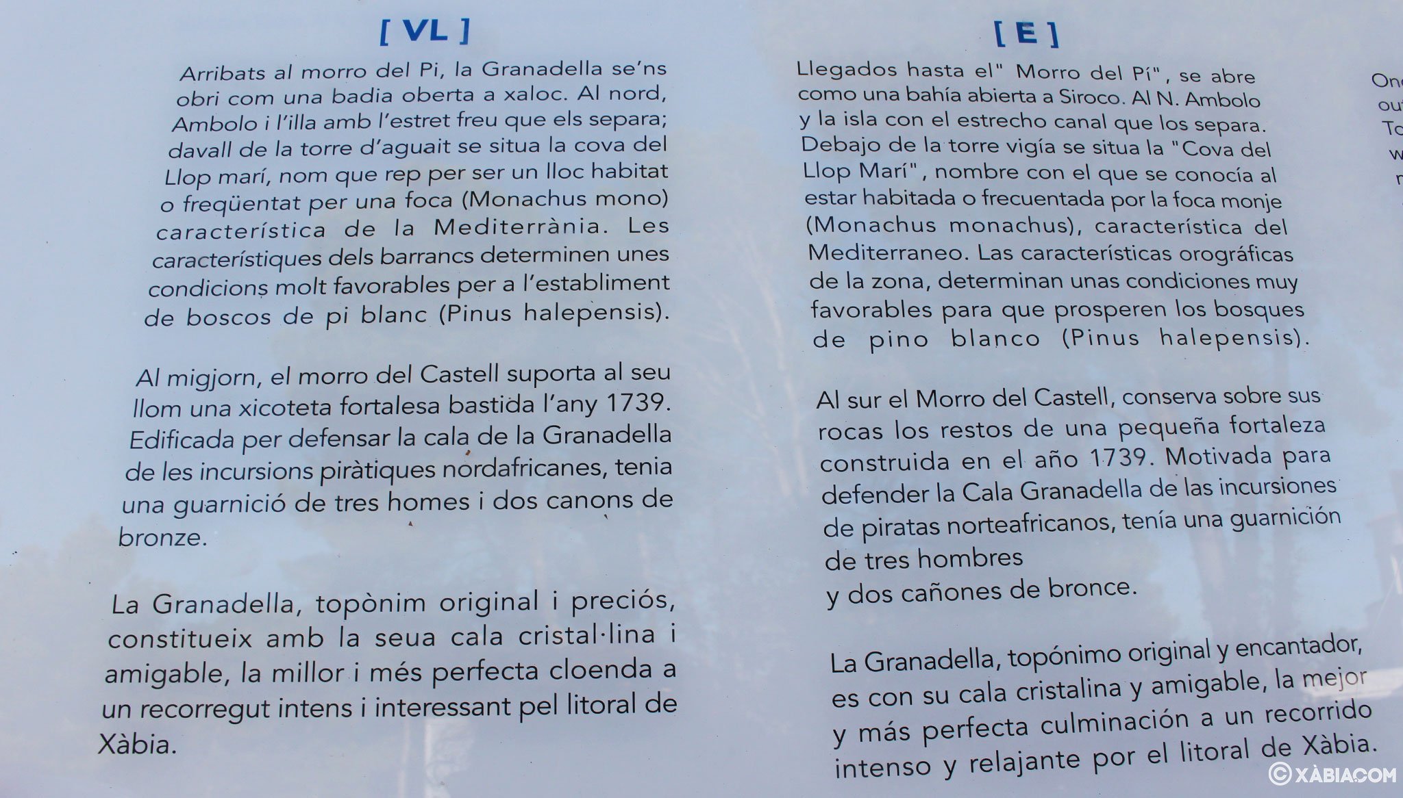Detalle del panel informativo en el mirador Castell de la Granadella