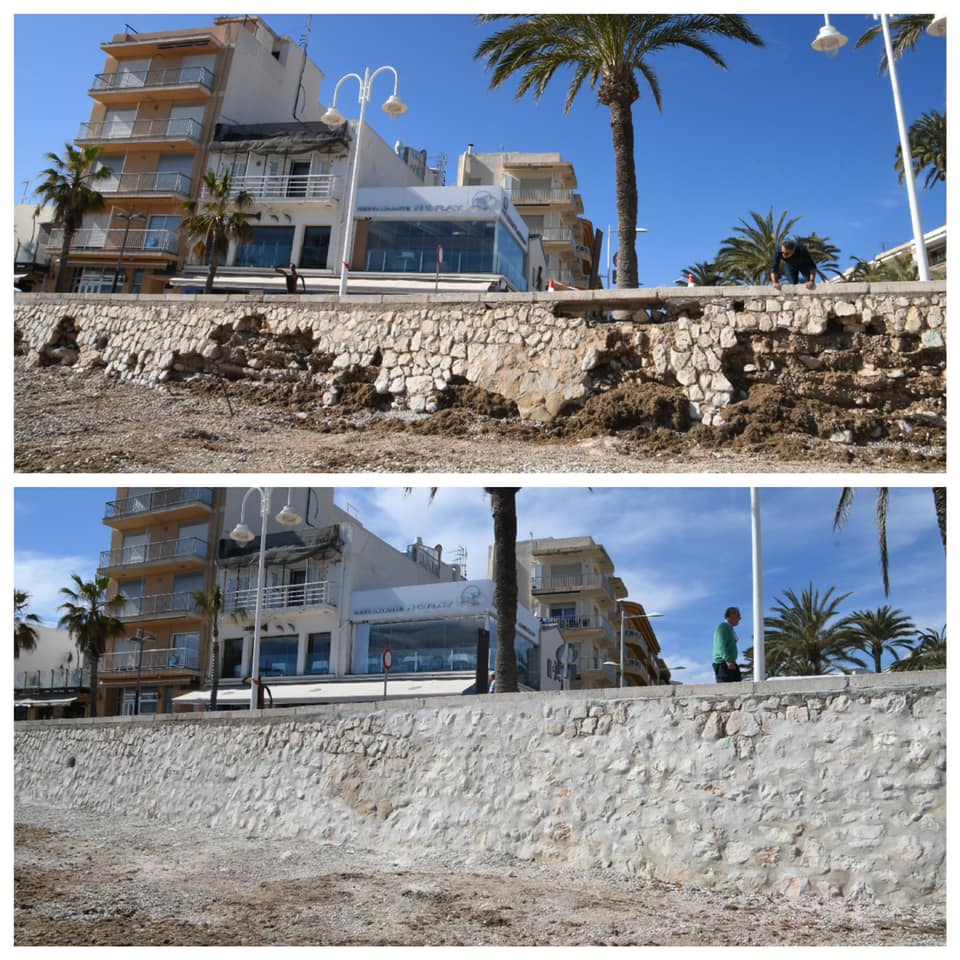 Antes y después del muro de la Playa de la Grava