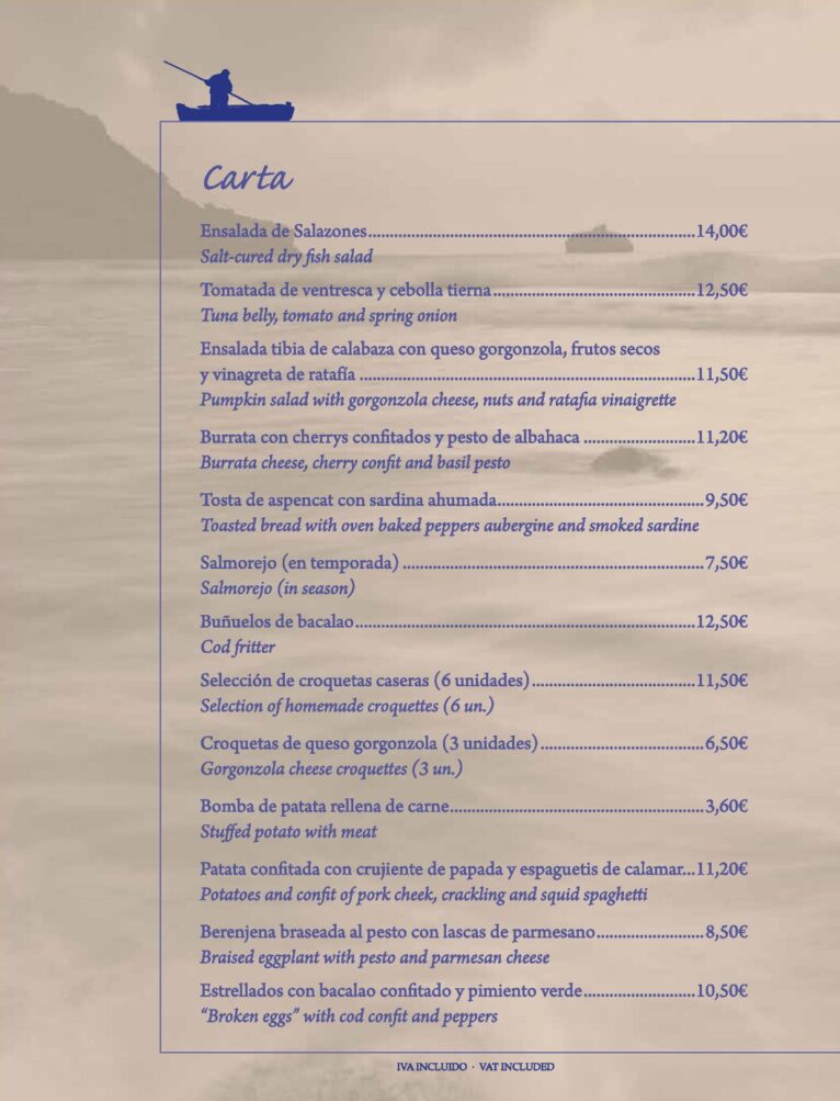 Carta restaurante portitxol septiembre 2021