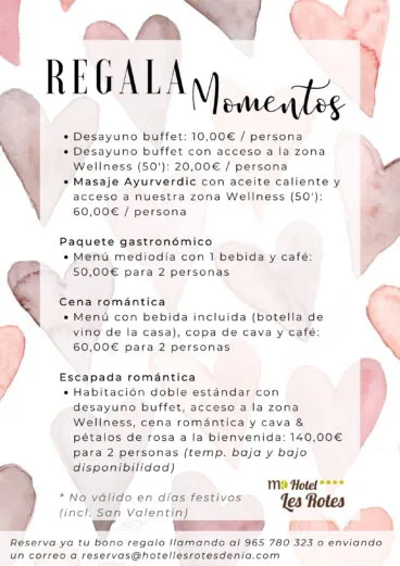 Regala momentos y experiencias para tu San Valentín en Dénia – Hotel Les Rotes