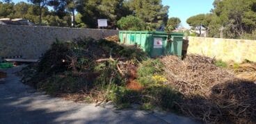Restos de jardinería alrededor del contenedor que ha sufrido las llamas