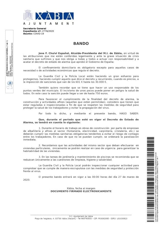 Imagen: Bando- Medidas de seguridad frente a COVID-19 en obras en construccion y actividades afines durante estado alarma