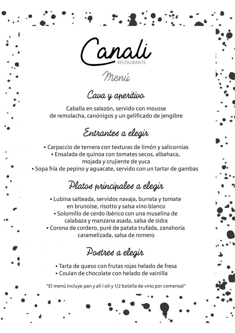 Menu en espagnol - Canali Restaurant