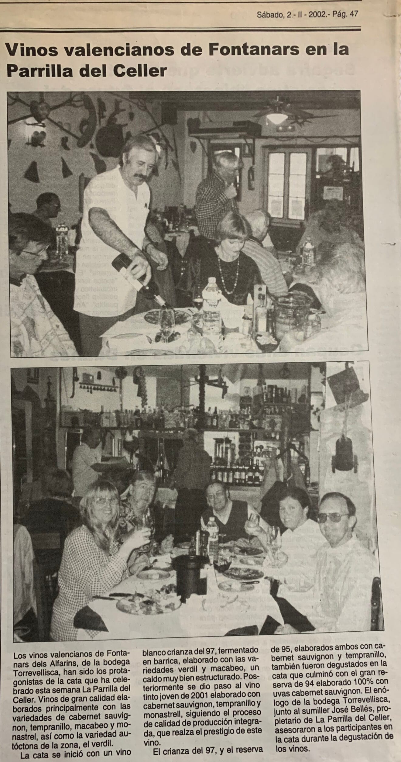 Recorte de prensa con las primeras catas de La Parrilla del Celler
