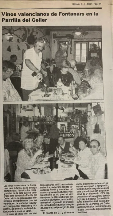Recorte de prensa con las primeras catas de La Parrilla del Celler