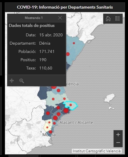 Imagen: Datos COVID-19 Marina Alta a 15 de abril