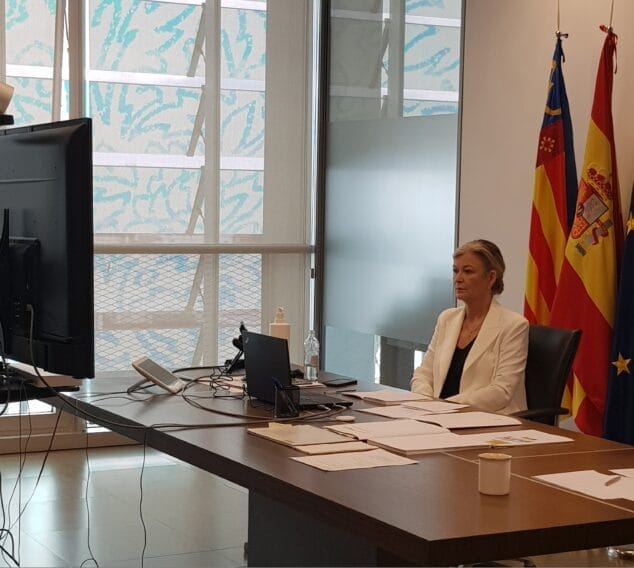 Imagen: Gabriela Bravo en la videoconferencia con las fuerzas de seguridad
