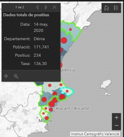 Imagen: Datos positivos por COVID-19 en la Marina Alta