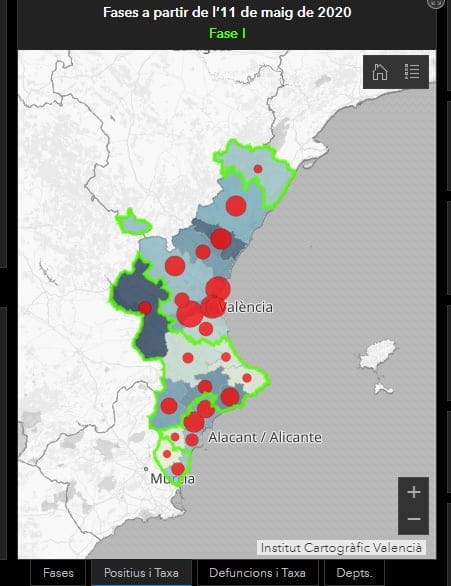 Imagen: Mapa Comunitat Valenciana afectado por el COVID