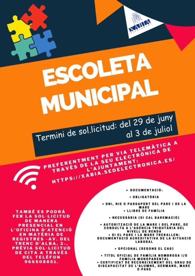 Imagen: Cartel admisión Escoleta Xàbia