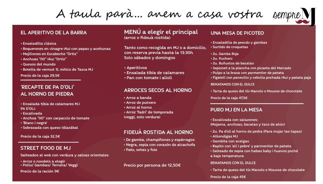 Carta Take Away - Casa Miguel Juan