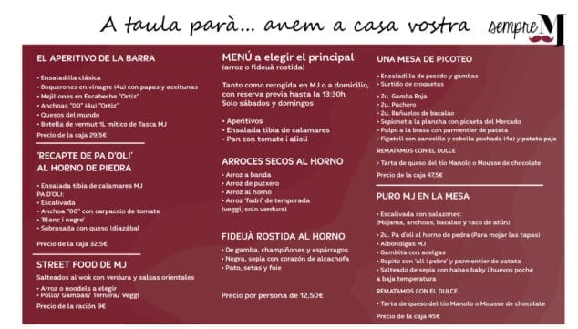 Imagen: Carta Take Away - Casa Miguel Juan