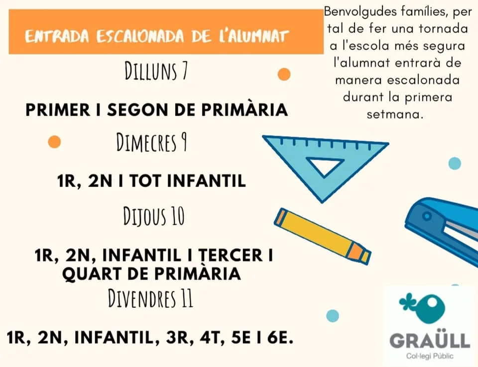 El CP Graül programa un inicio escolar escalonado