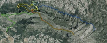 La línea verde de la izquierda de la imagen señala la ruta Jesús Pobre-Cima del Montgó (Fuente: Web oficial de Parcs Naturals de la Generalitat Valenciana)