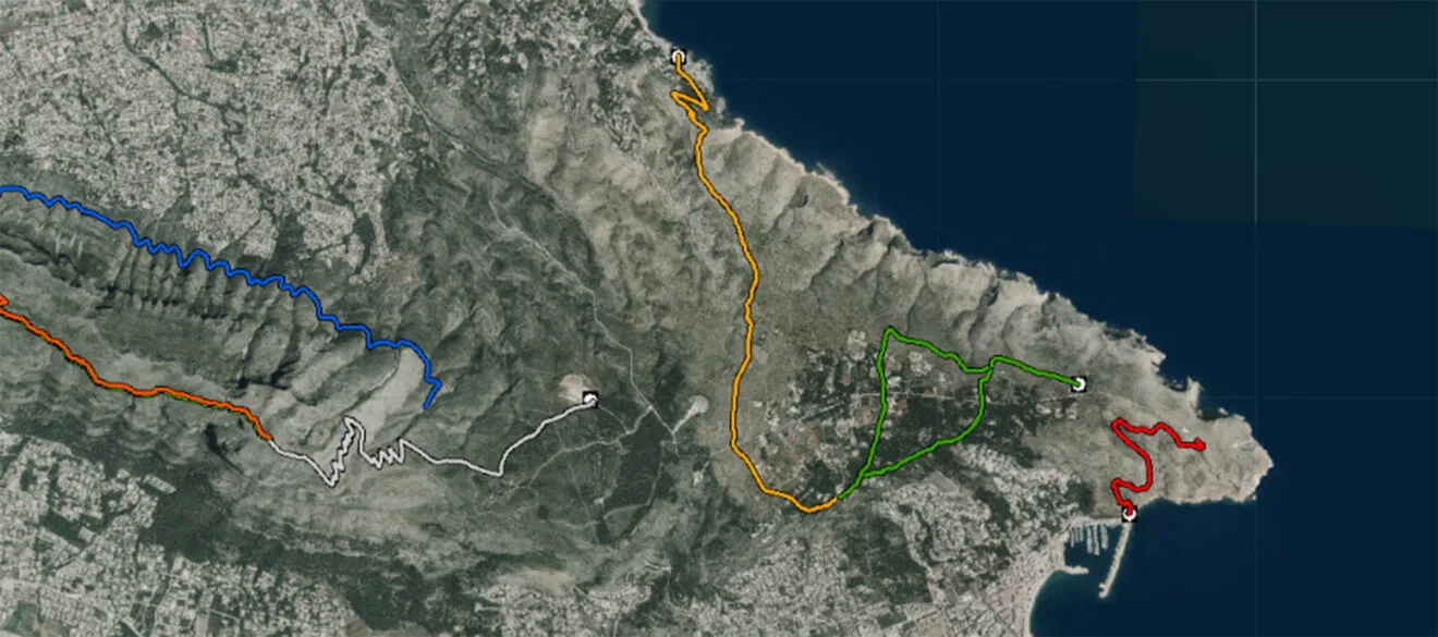 Ruta de la Torre del Gerro, en Dénia, a los Molinos de Xàbia, marcada en naranja (Fuente: Institut Cartogràfic Valencià)