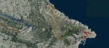 Ruta de la Torre del Gerro, en Dénia, a los Molinos de Xàbia, marcada en naranja (Fuente: Institut Cartogràfic Valencià)