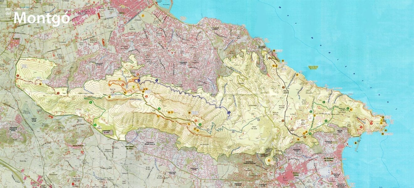 Plano de las rutas por el Montgó
