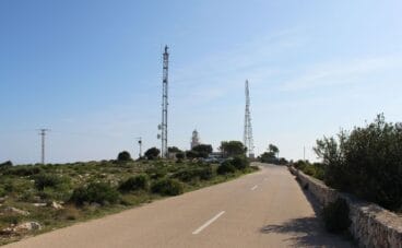 Carretera de llegada al Cap de Sant Antoni de Xàbia, con el faro al fondo
