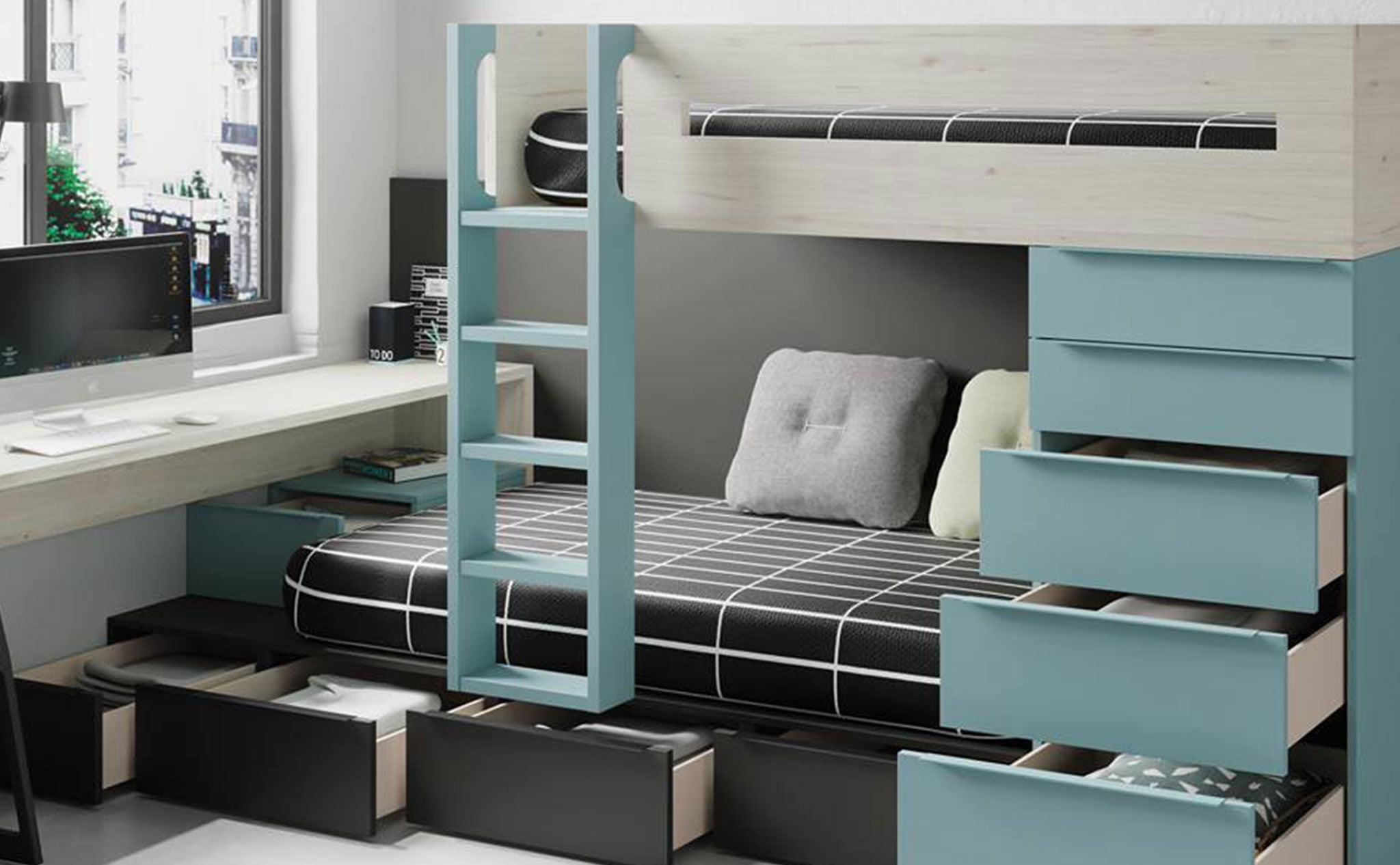Dormitorio juvenil con almacenaje – Muebles Martínez