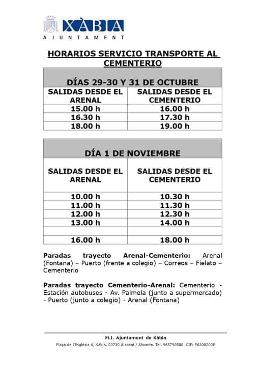 Imagen: Horario de autobús servicio cementerio por Todos los Santos