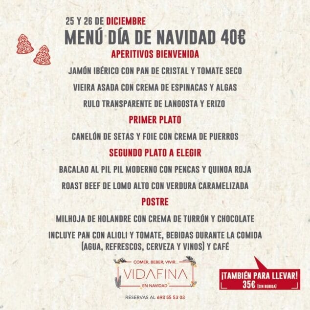 Imagen: Menú para el Día de Navidad y para el 26 de diciembre en Jávea - VidaFina