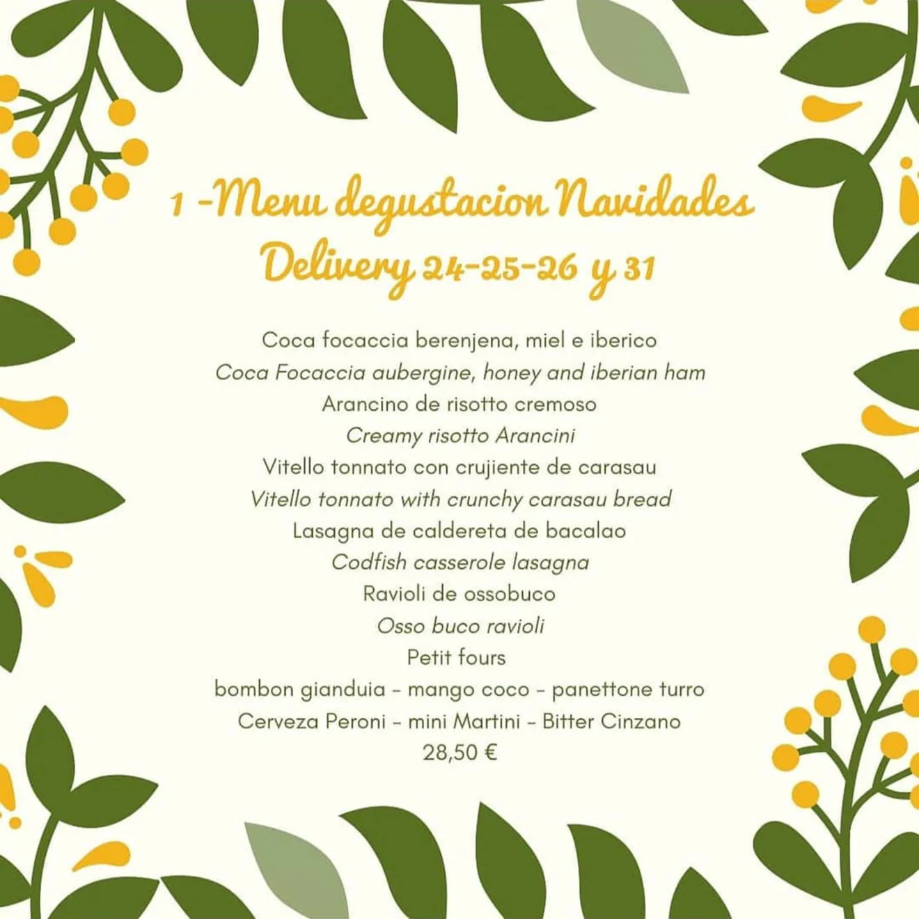 Menú 1 de degustación para Navidad - Restaurante Da Giulia