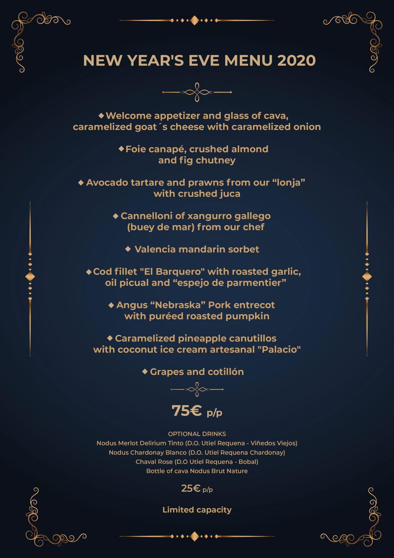Menú de Nochevieja en Jávea (en inglés) - Restaurante Noray