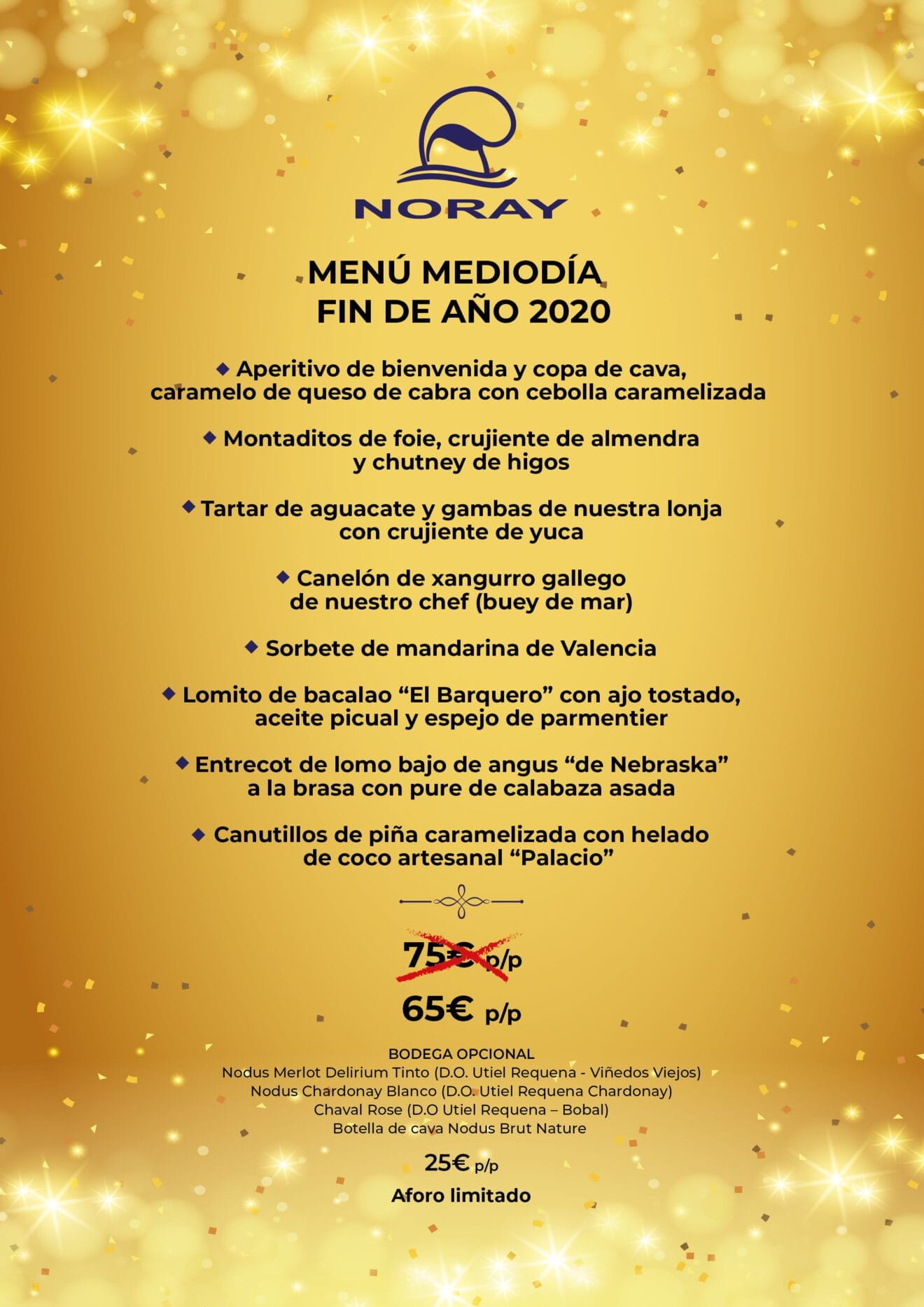 Menú Restaurante Noray Fin de año a mediodía