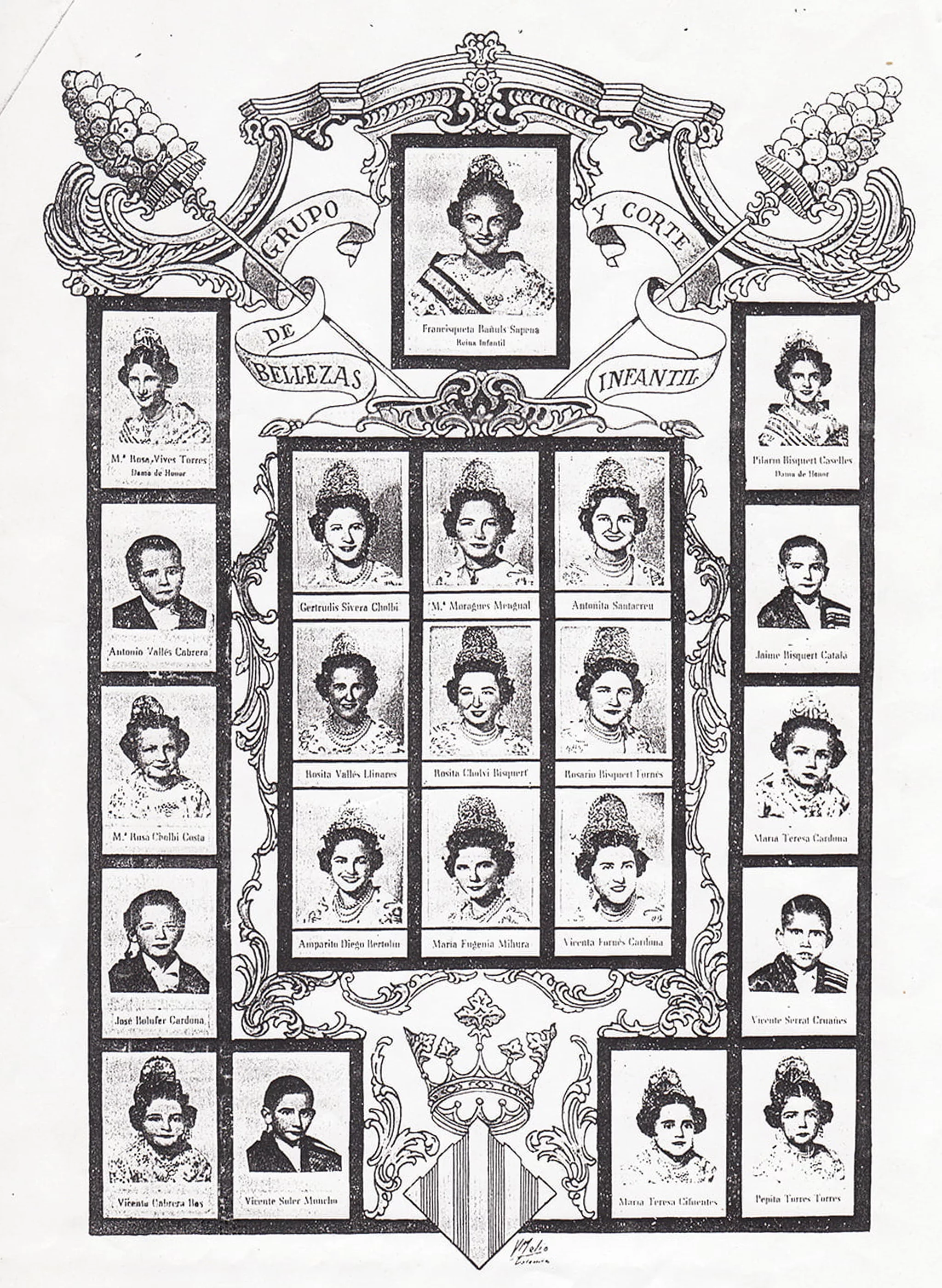 Reina, damas y festeras en el llibret de festes de las Hogueras de San Juan de Jávea de 1956