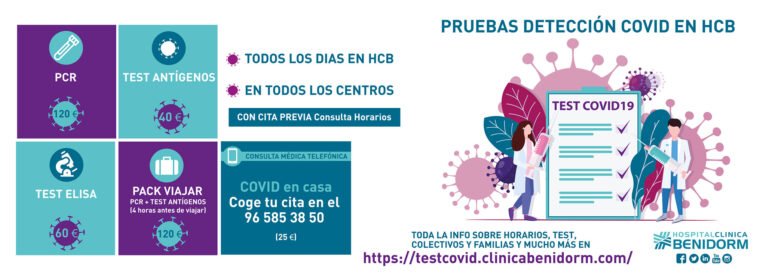 Pruebas de detección de COVID 19 en todos los centros de Hospital Clínica Benidorm (HCB)