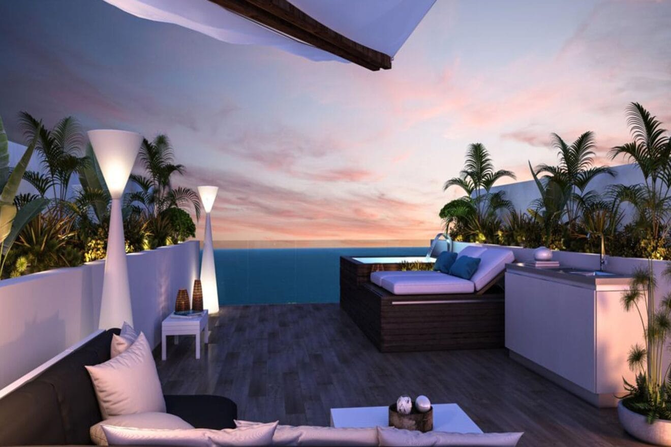 Atardecer en la terraza de un dúplex de obra nueva en Jávea - Atina Inmobiliaria