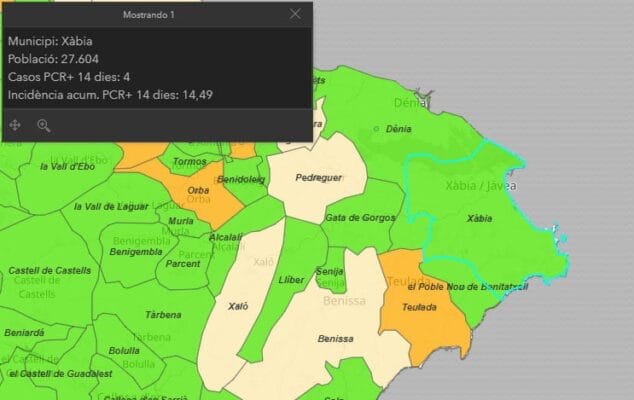 Imagen: Incidencia acumulada en Xàbia
