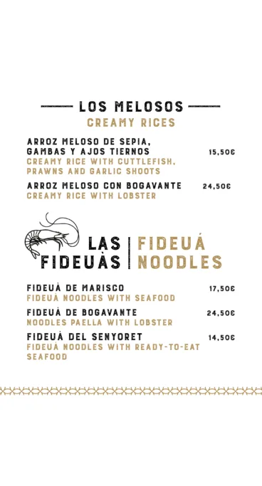 Arroces melosos y fideuàs en la carta de La Perla de Jávea
