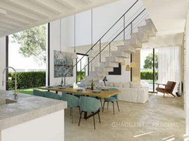Salón comedor del proyecto de una villa ibicenca en Jávea – Atina Inmobiliaria