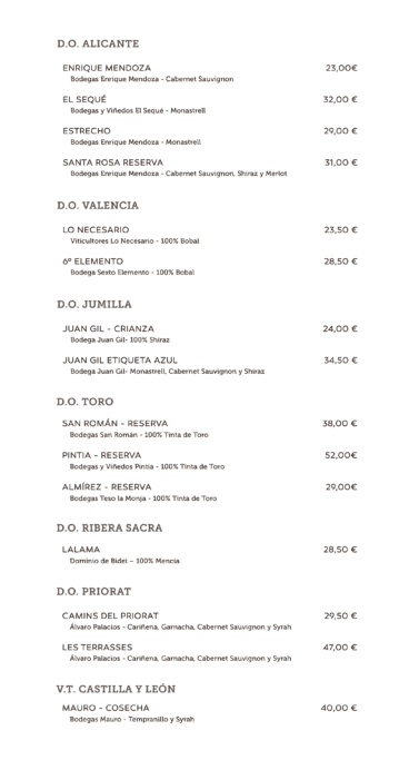 Vinos de la bodega de La Perla de Jávea