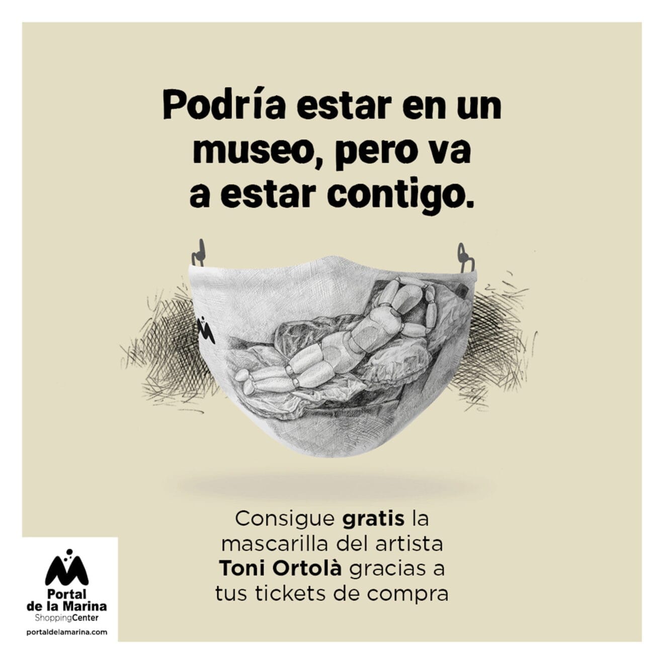 Mascarilla de Toni Ortolà, creada por el artista "ratlla a ratlla" para Portal de la Marina