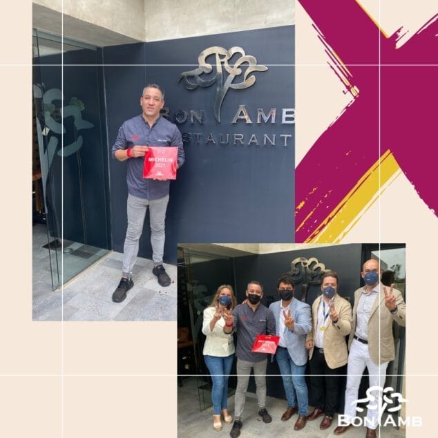 Imagen: Equipo del Bon Amb con la placa de la Estrella Michelin 2021