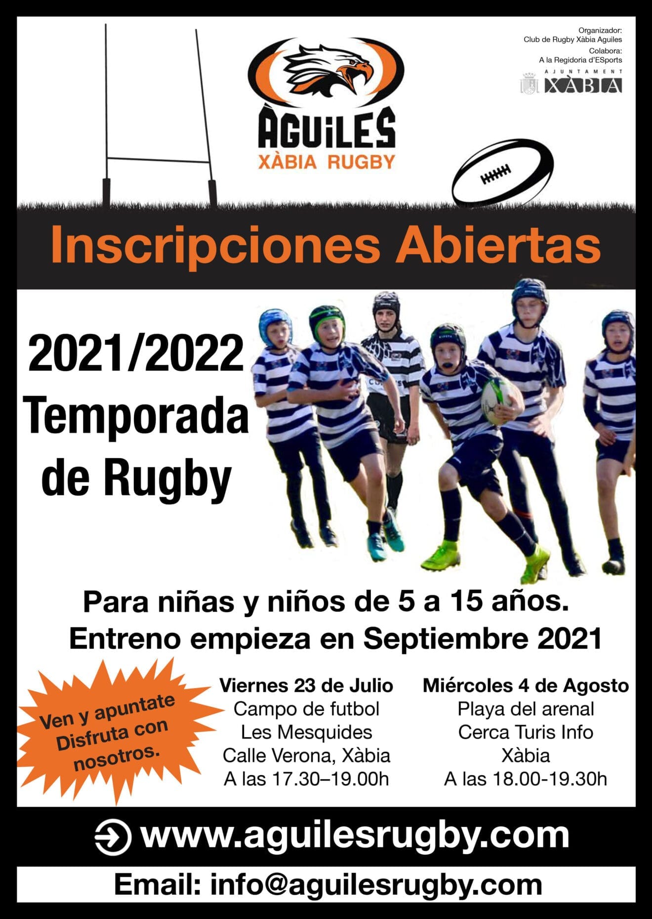 Cartel de inscripciones para el Xabia Aguiles Rugby