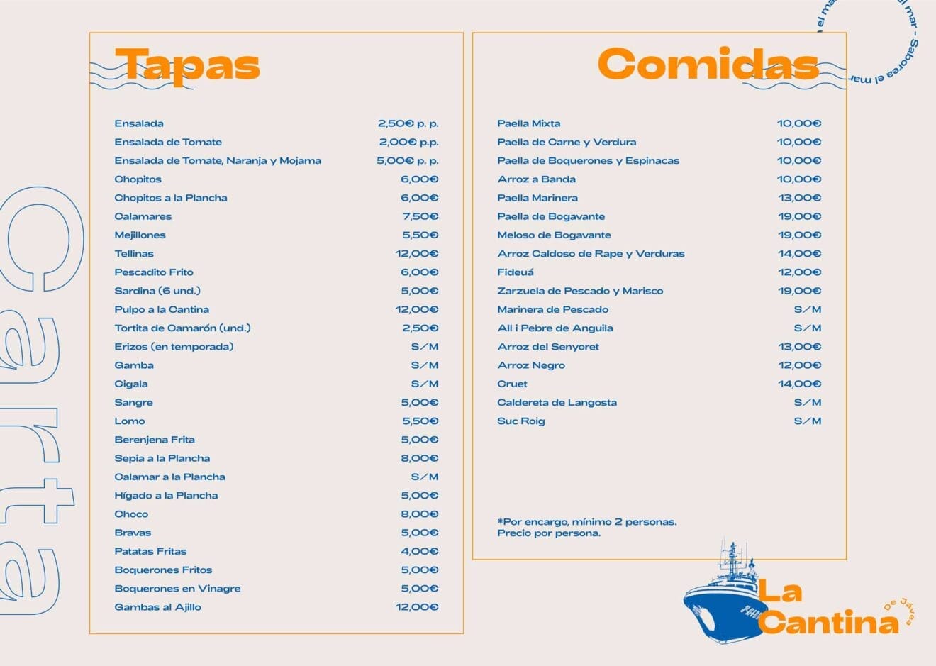 Carta La Cantina de Javea