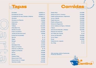 Carta La Cantina de Javea