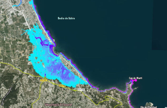 Imagen: Posibles escenario de inundación en Xàbia