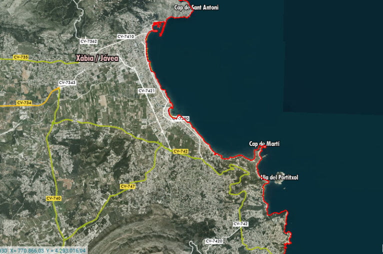 Visualización de la erosión en Xàbia