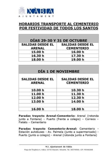 Horario servicio autobús al cementerio