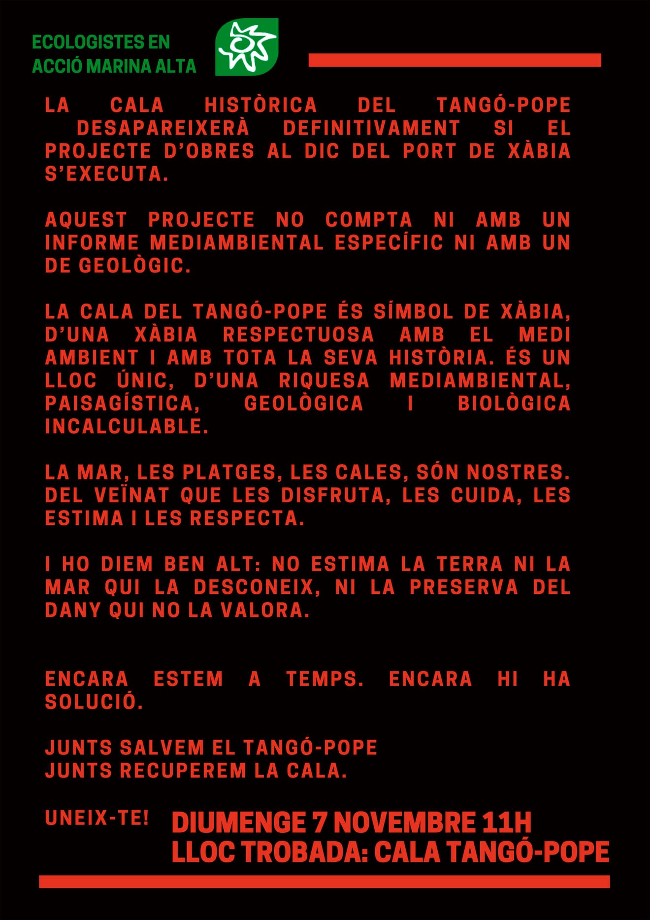 Manifiesto de Ecologistes en Acció Marina Alta