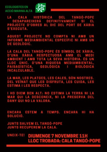 Manifiesto de Ecologistes en Acció Marina Alta