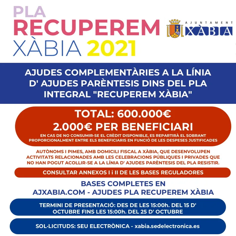 Plan de ayudas 'Recuperem Xàbia'