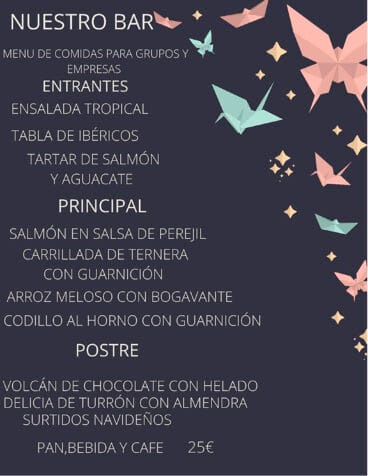 Menú de comida para empresa o grupo en Nuestro Bar