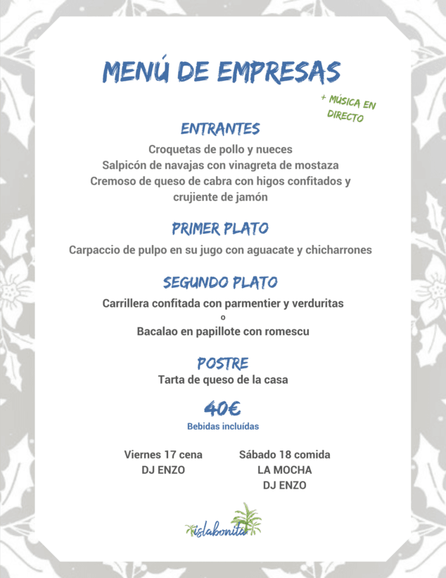 Imagen: Menú de empresas en Restaurante Isla Bonita